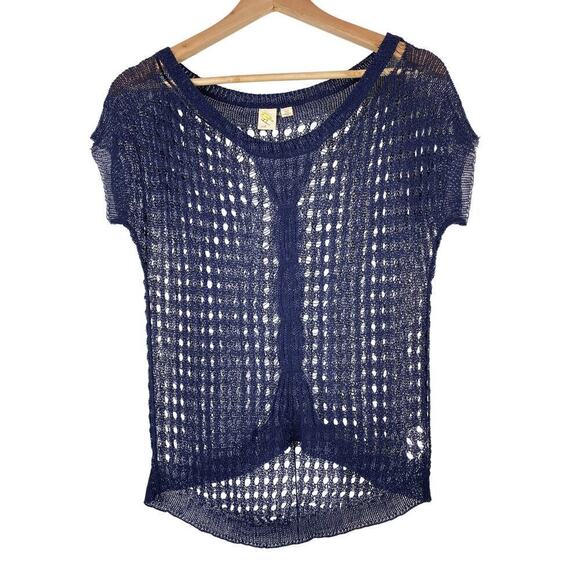 Anthropologie Little Yellow Bird S Blue Open Knit Pullover Sweater - Picture 1 of 6